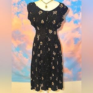 Darling Black Floral  A-line Midi Dress (Sz Medium)